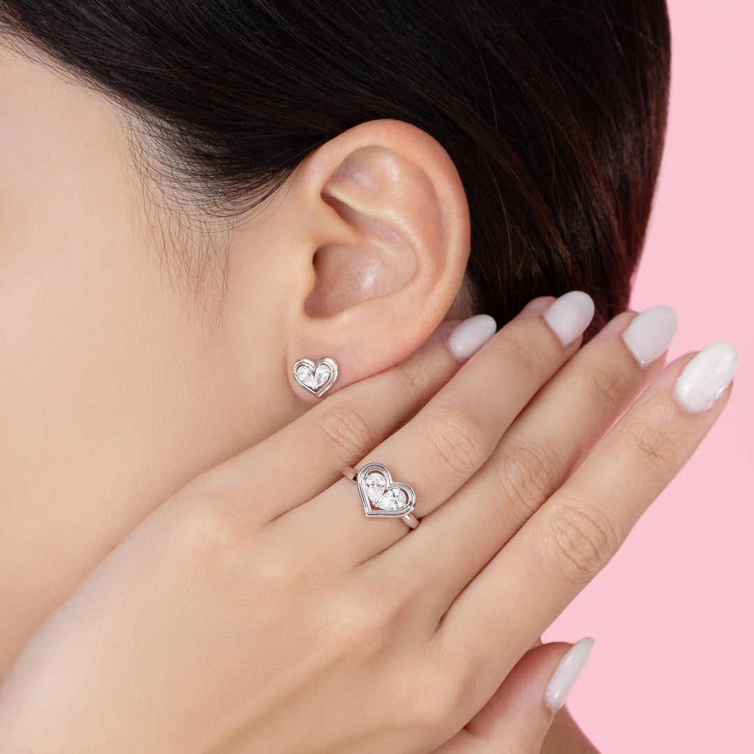 To Have and To Hold: Rhodium Plated 925 Sterling Silver Heart Ring with Pear Cut Cubic Zirconia