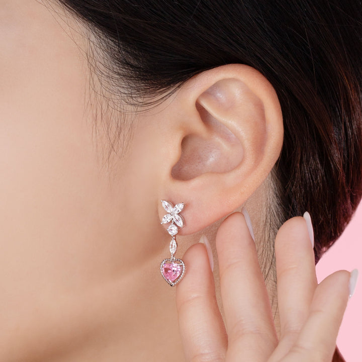 To Have and To Hold: Rhodium Plated 925 Sterling Silver Heart Earrings with Pink Cubic Zirconia