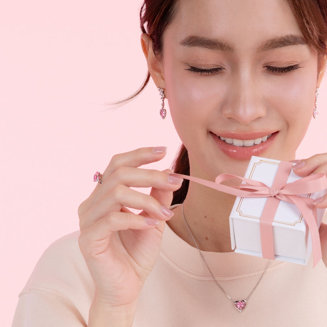 To Have and To Hold: Rhodium Plated 925 Sterling Silver Heart Earrings with Pink Cubic Zirconia
