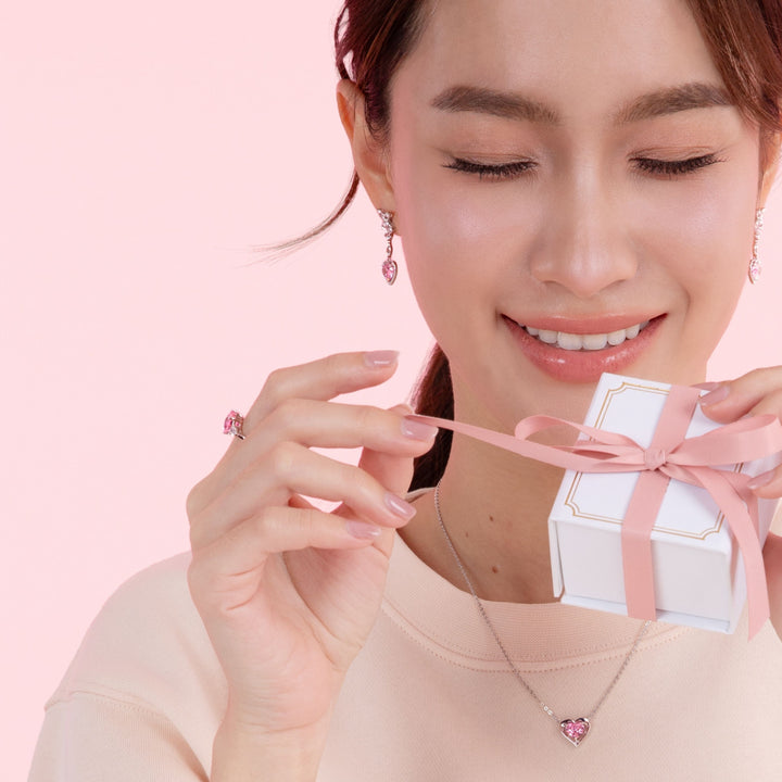 To Have and To Hold: Rhodium Plated 925 Sterling Silver Heart Earrings with Pink Cubic Zirconia