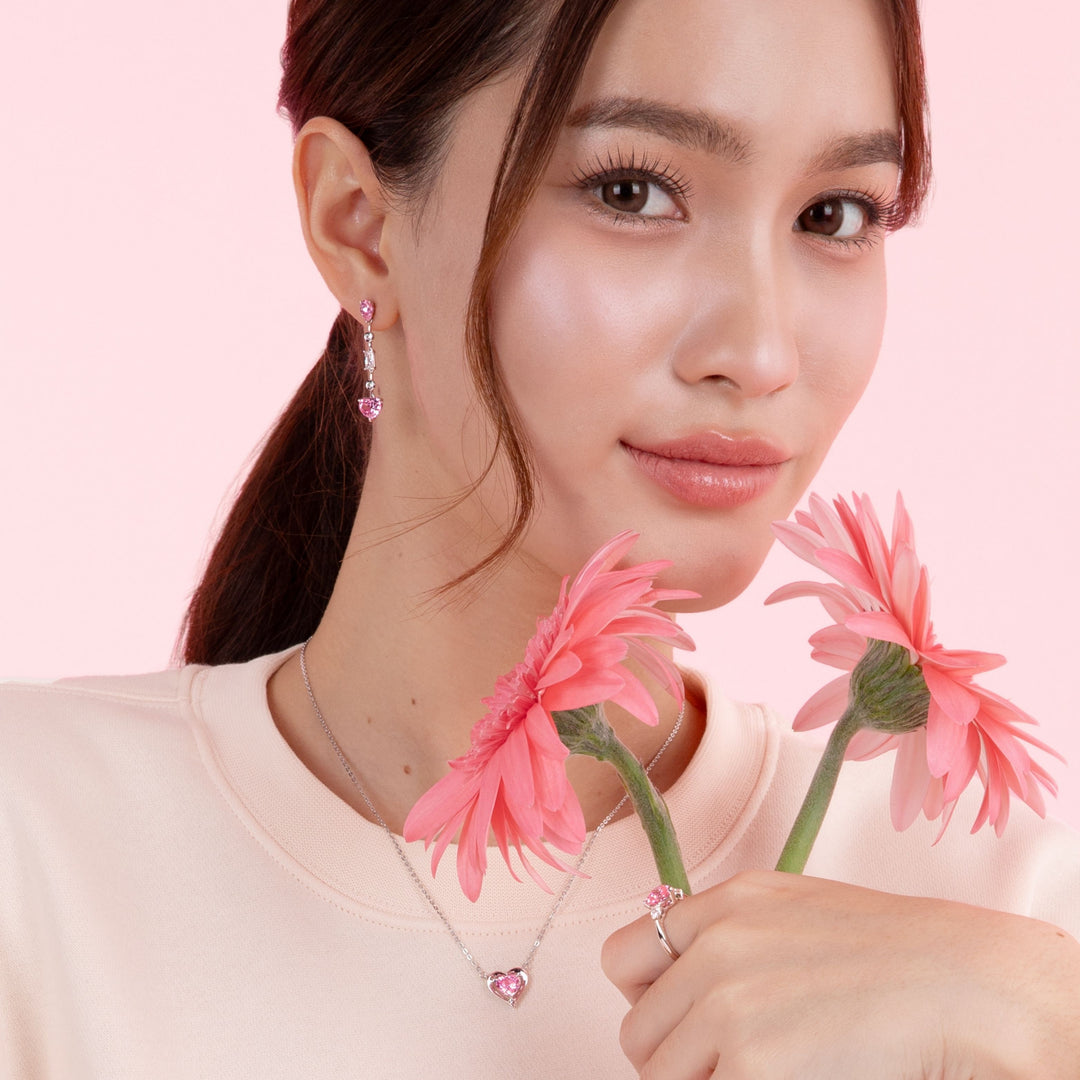To Have and To Hold: Rhodium Plated 925 Sterling Silver Heart Necklace with Pink Cubic Zirconia