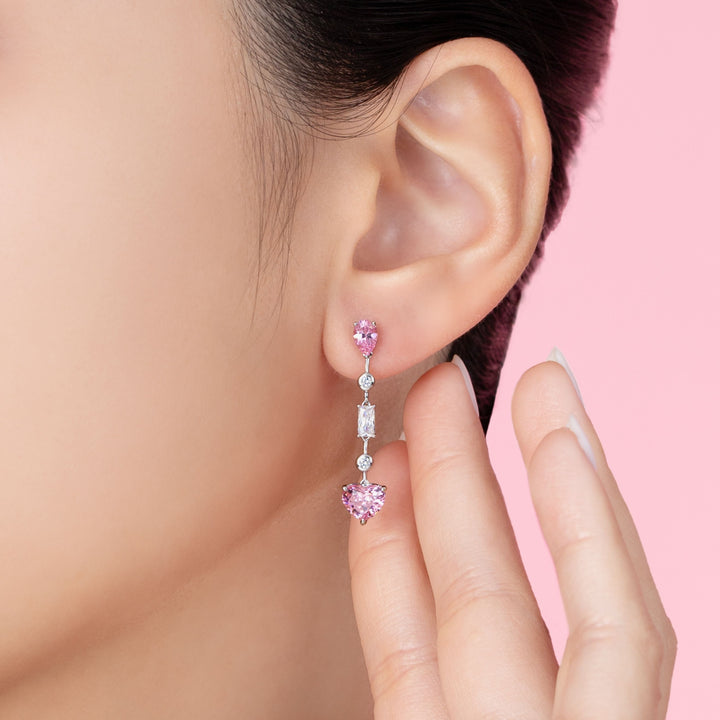 To Have and To Hold: Rhodium Plated 925 Sterling Silver Heart Earrings with Pink Cubic Zirconia