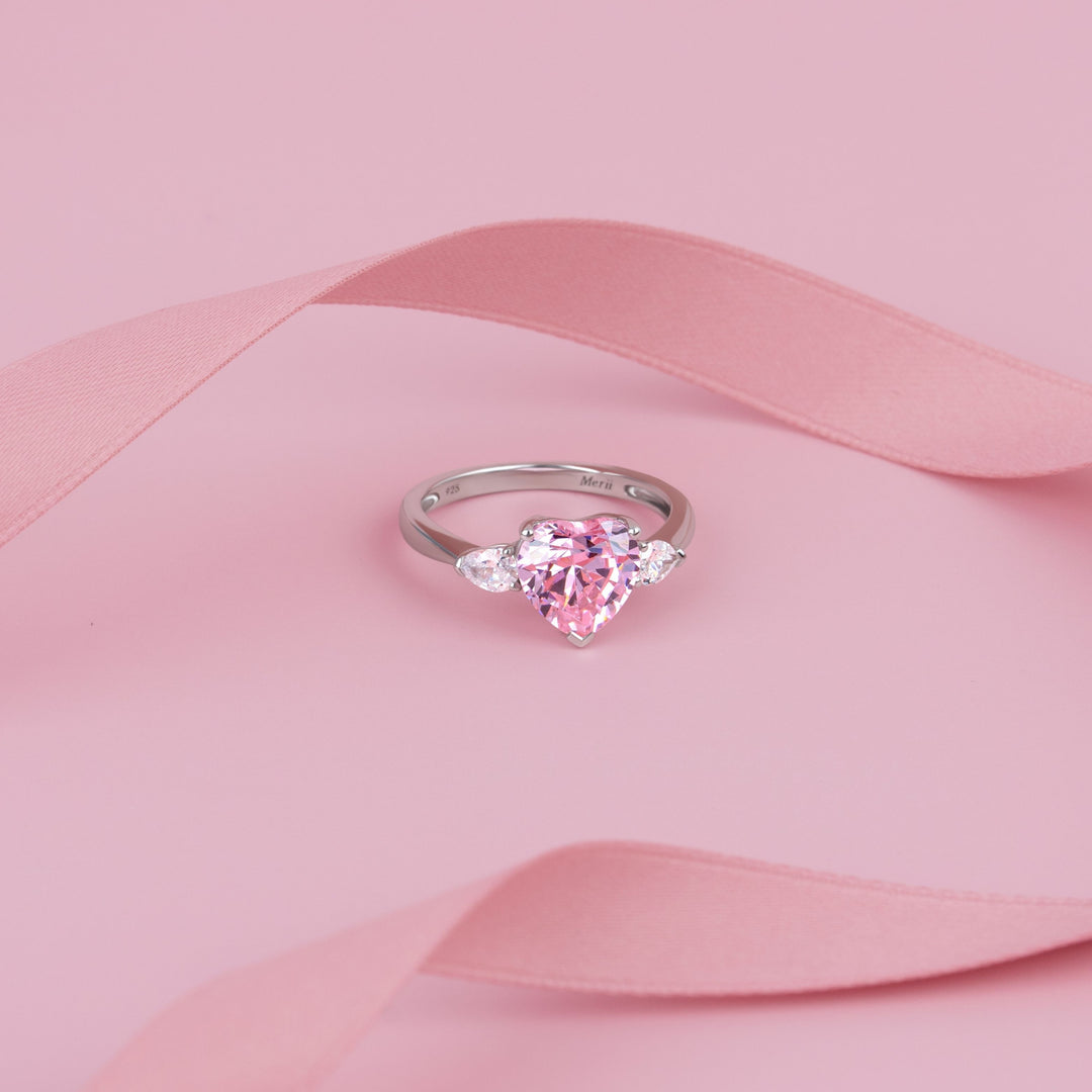 To Have and To Hold: Rhodium plated 925 Sterling Silver Heart Ring with Pink Cubic Zirconia