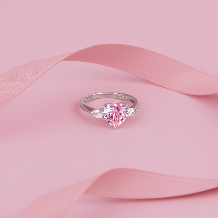 To Have and To Hold: Rhodium plated 925 Sterling Silver Heart Ring with Pink Cubic Zirconia