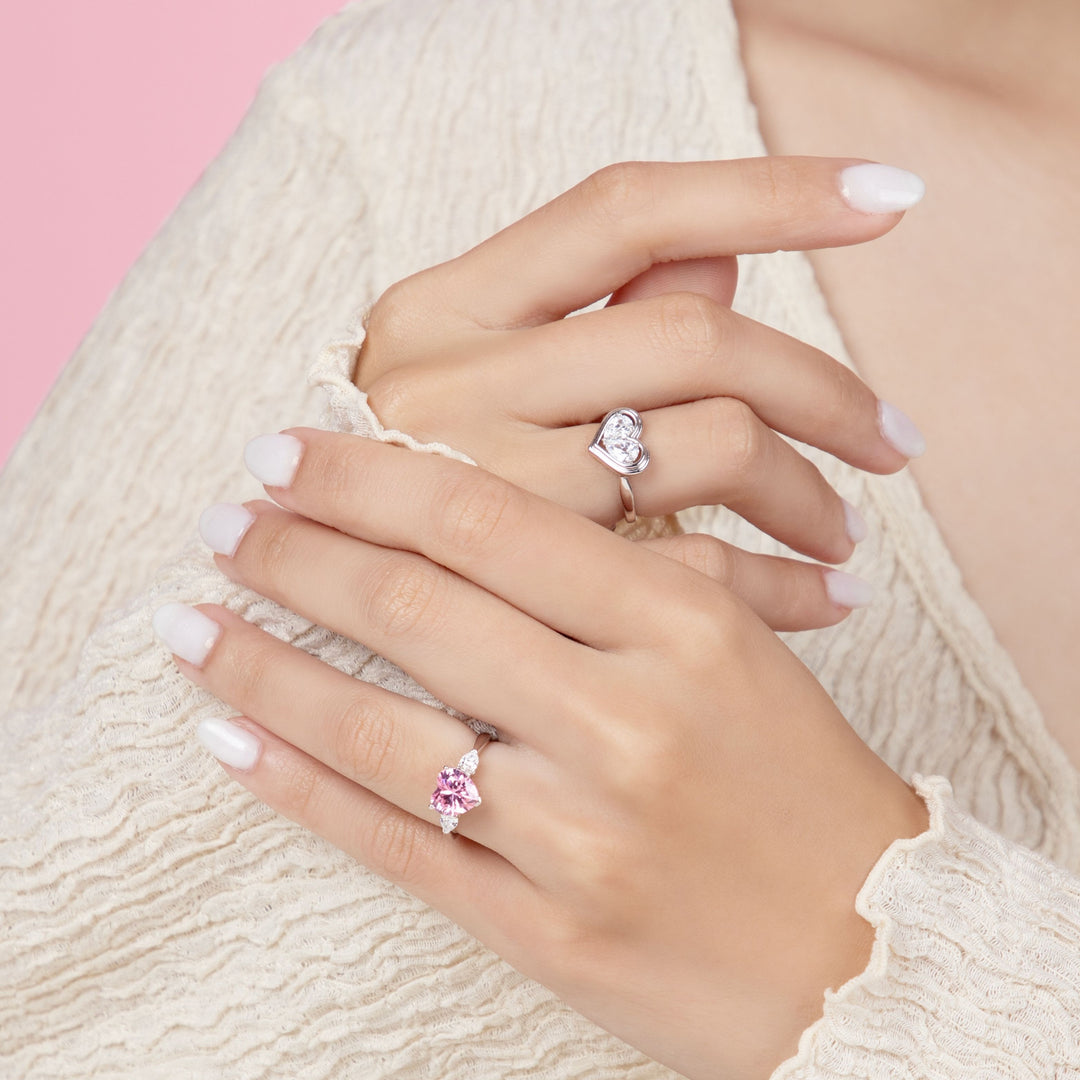 To Have and To Hold: Rhodium plated 925 Sterling Silver Heart Ring with Pink Cubic Zirconia