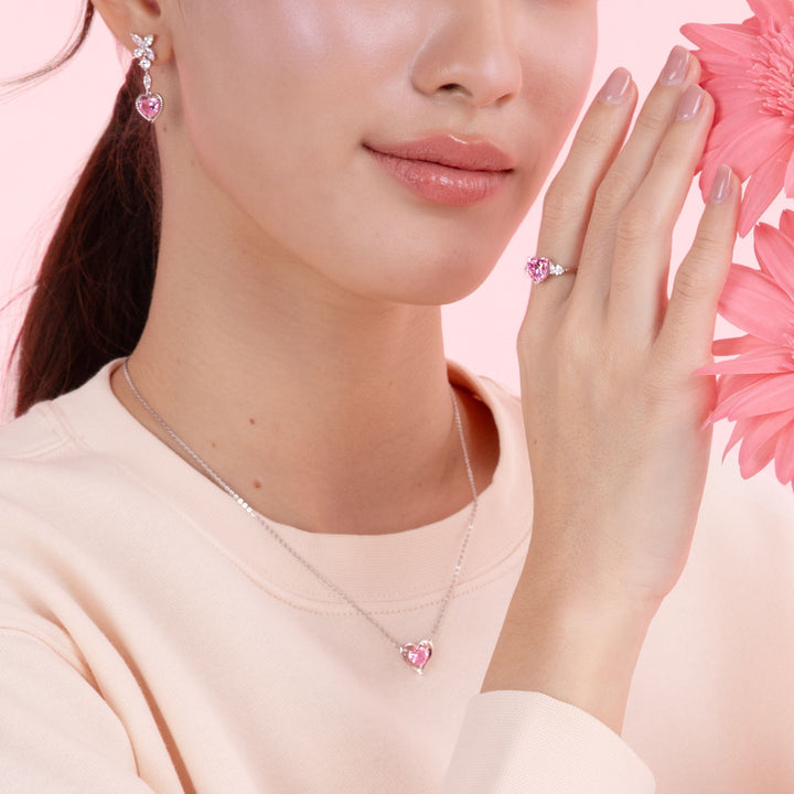 To Have and To Hold: Rhodium plated 925 Sterling Silver Heart Ring with Pink Cubic Zirconia