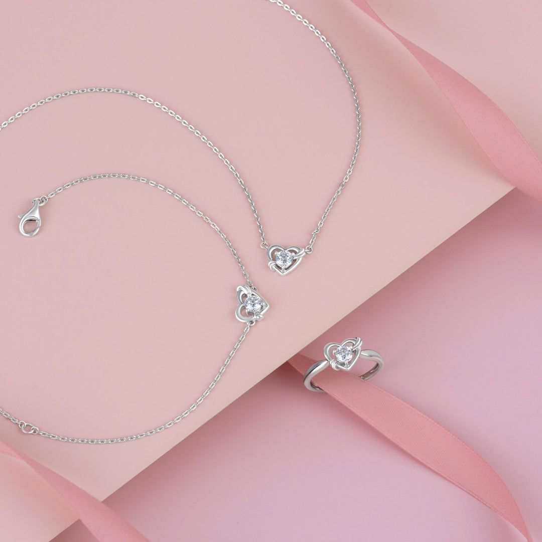 To Have and To Hold: Rhodium Plated 925 Sterling Silver Heart Bracelet with Round Cut Cubic Zirconia
