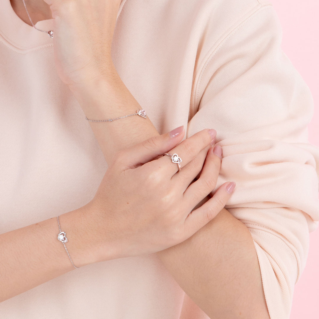 To Have and To Hold: Rhodium Plated 925 Sterling Silver Heart Bracelet with Round Cut Cubic Zirconia