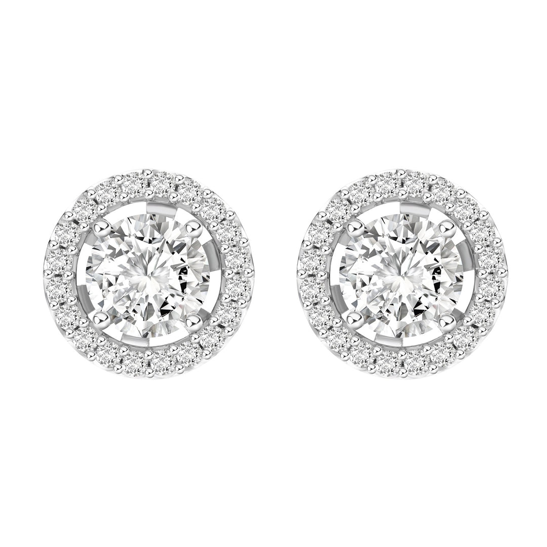 100 Cuts: Silver rhodium plated 6.5 mm 100 facets CZ round cut jackets earrings