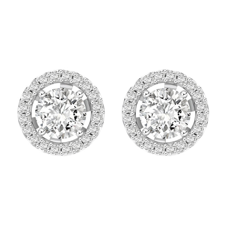 100 Cuts: Silver rhodium plated 6.5 mm 100 facets CZ round cut jackets earrings