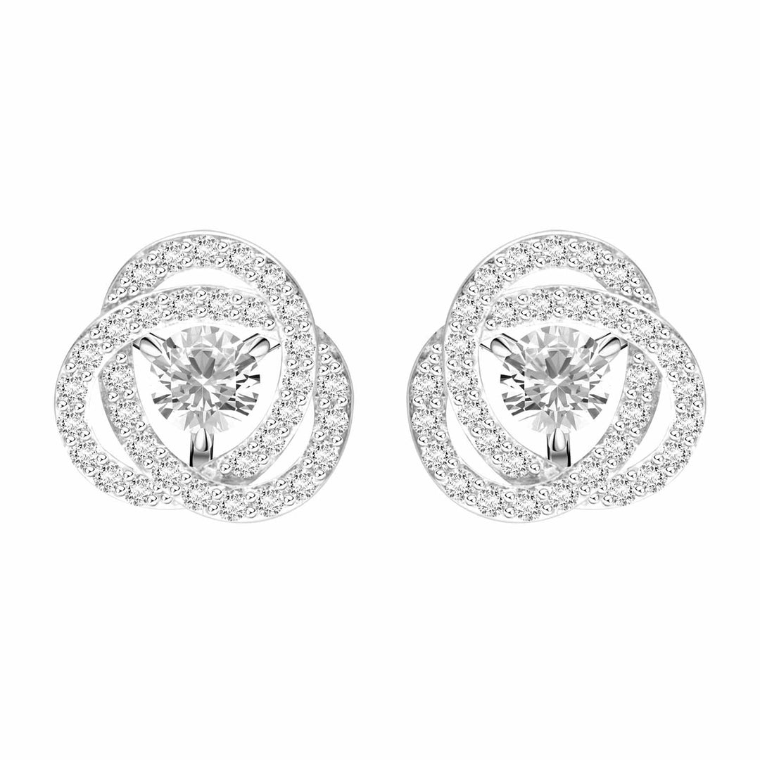 100 Cuts: Silver rhodium plated mm 100 facets CZ crossover halo earring jackets