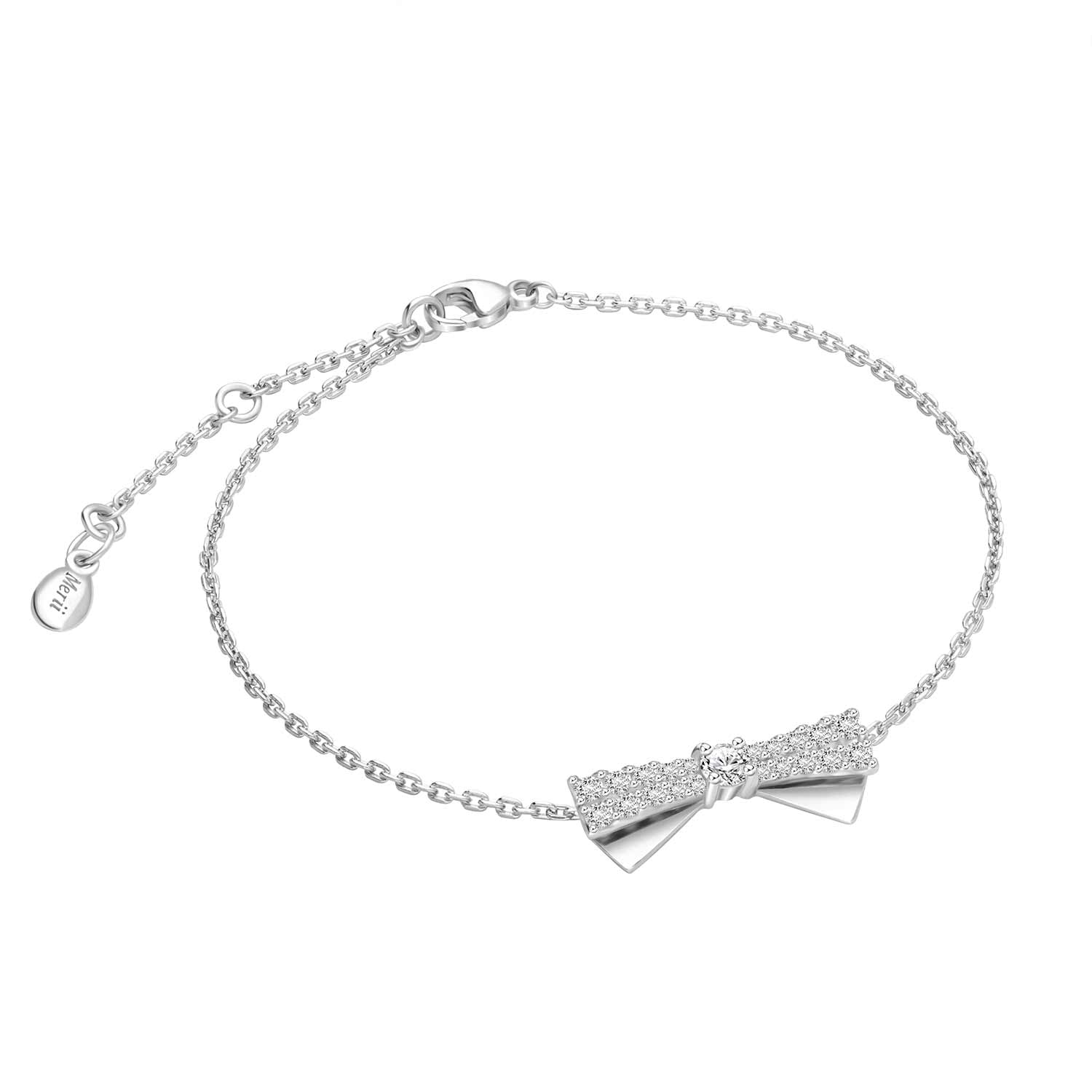 Ballerina Silver rhodium plated with round cut CZ 6 ribbon bow brace MeriiTH