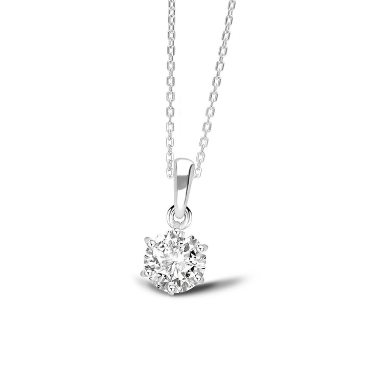 100 Cuts: Silver rhodium plated 5.5 mm 100 facets CZ 16" six claw classic solitaire necklace