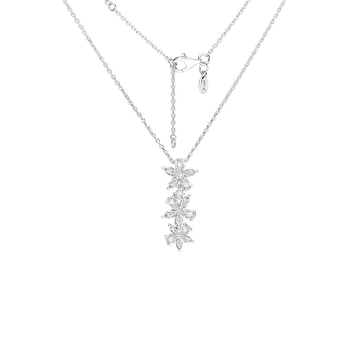 221N0270_01_Bouvardia_Silver_cz_Bouvardia_floral_triple_drop_pendant_necklace