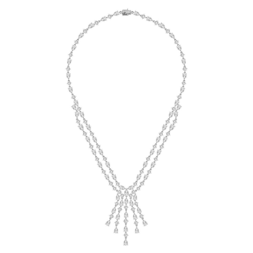 221N0291-01 Silver multi cut CZ drop necklace