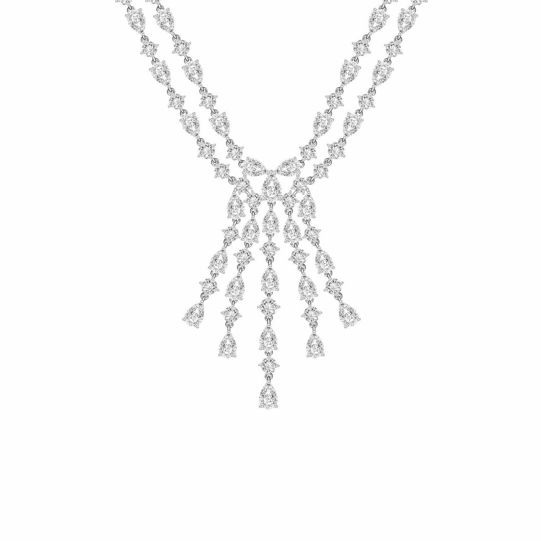 221N0291-01 Silver multi cut CZ drop necklace