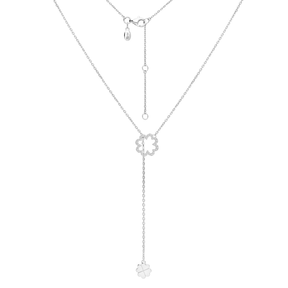 221N0343-01_Silver CZ  four leaf heart clover threader necklace