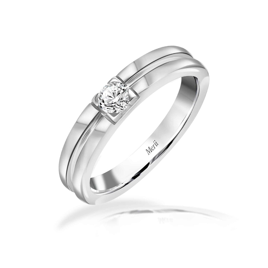 Couple Rings: Silver rhodium plated 3.5 mm 100 cuts CZ grove solitaire ring
