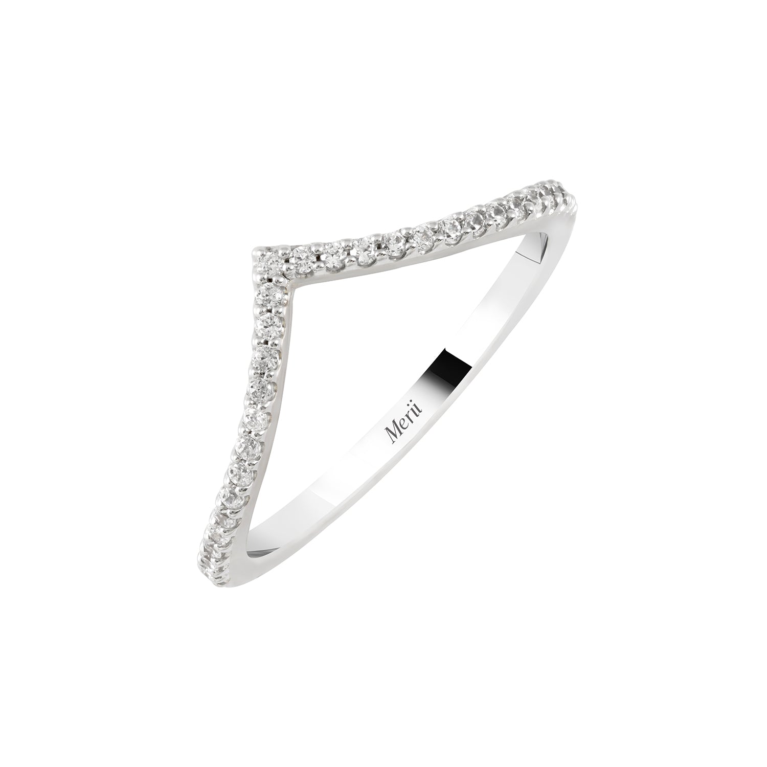 Stackable: Silver rhodium plated with CZ wishbone ring – MeriiTH