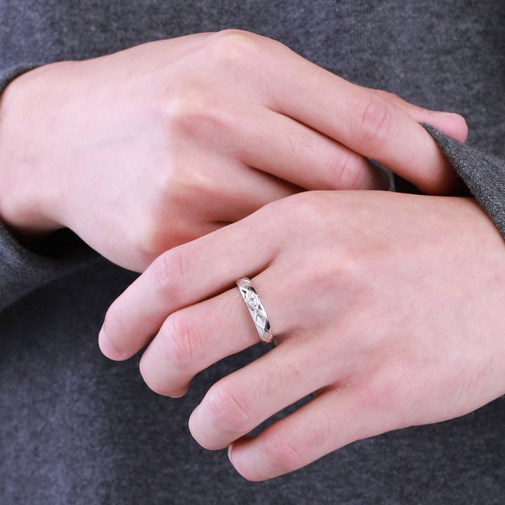Couple Rings แหวนเงินประดับ CZ ทรงกลม ขนาด 2.5 มม.ดีไซน์แหวนเพชรเม็ดเดี่ยว