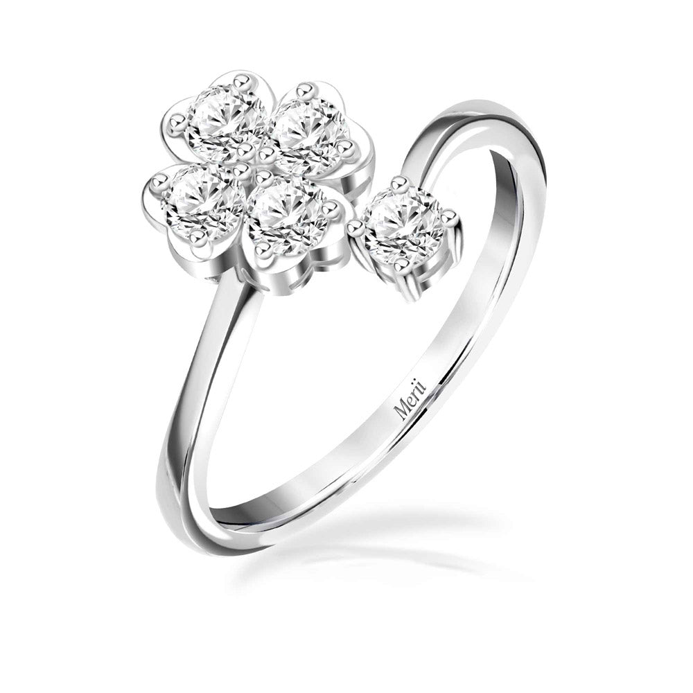221R0528-01_Silver CZ four leaf heart clover overlaping ring