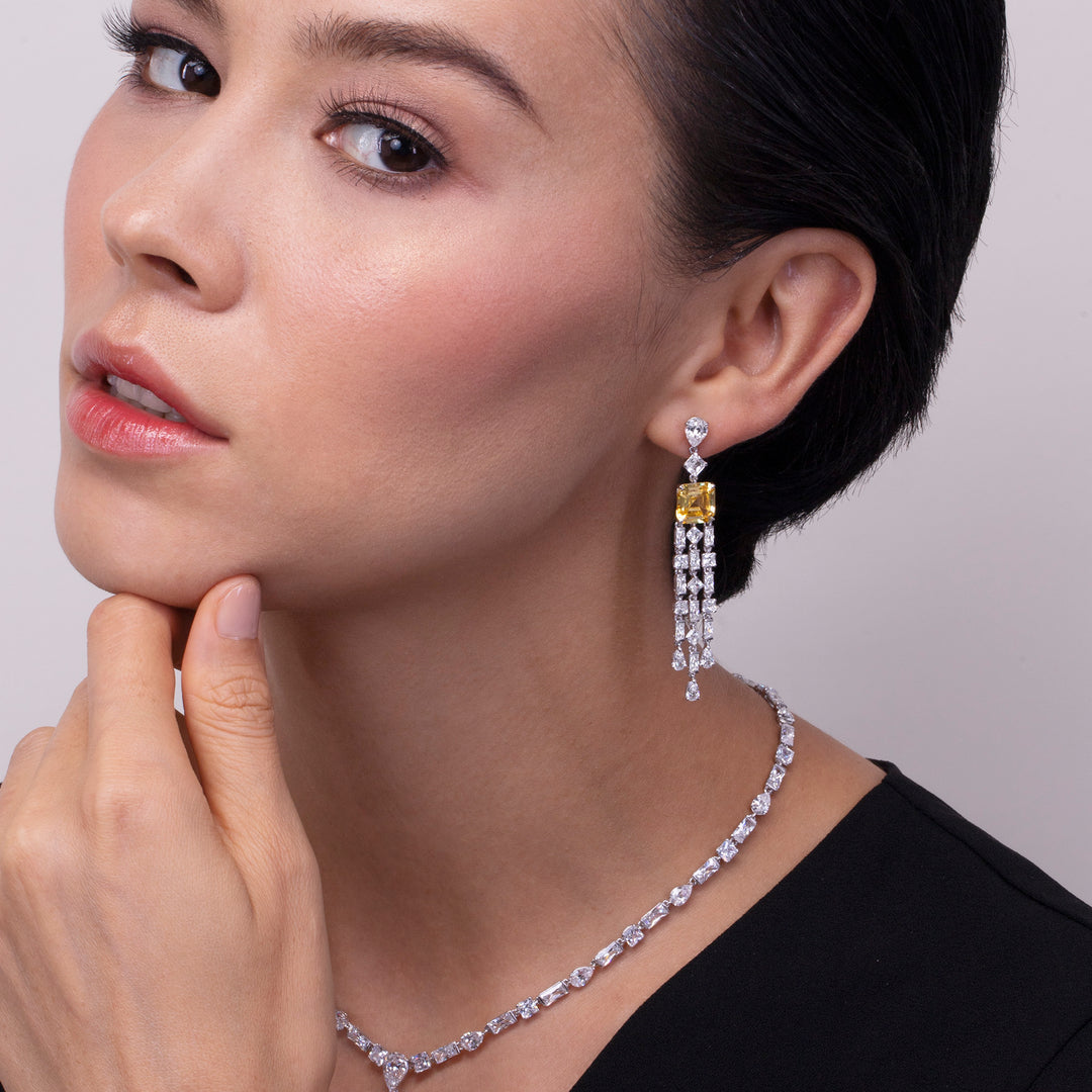 225E0226-01_Merii_Decorum__Art_Deco_Style_White_and_Yellow_Cubic_Zirconia_Long_Chandelier_Earrings_Sterling_silver_and_Rhodium_Plated