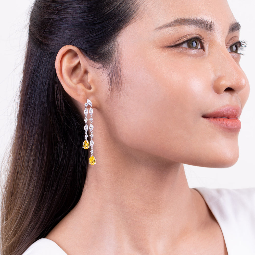 225E0230_01_Laureate_Silver_cz_pear_shape_yellow_&_white_hanging_earrings