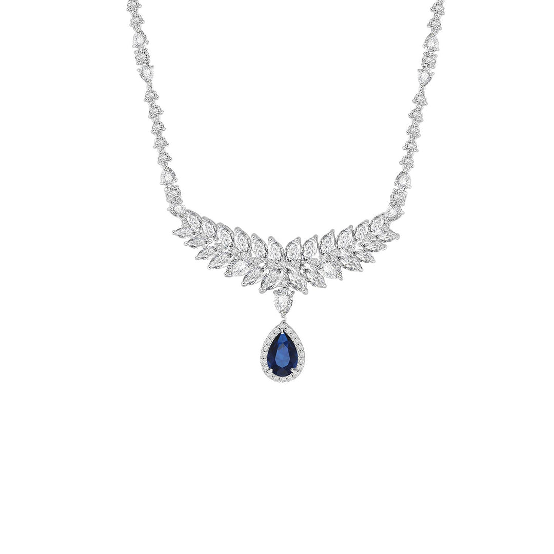 225N0130_01_Laureate_925_Sterling_silver_blue_&_white_cubic_zirconia_fancy_shape_cluster_bridal_necklace