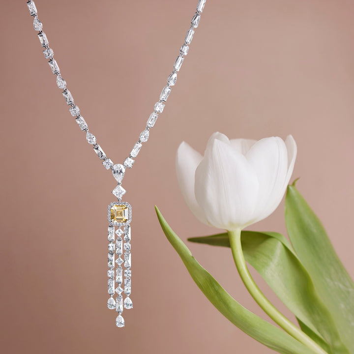 225N0163-01_Merii_Decorum__Art_Deco_Style_White_and_Yellow_Cubic_Zirconia_Long_Chandelier_Necklace_Sterling_silver_and_Rhodium_Plated