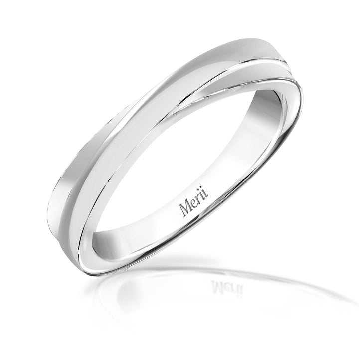 Couple Rings: Silver rhodium plated criss cross band ring
