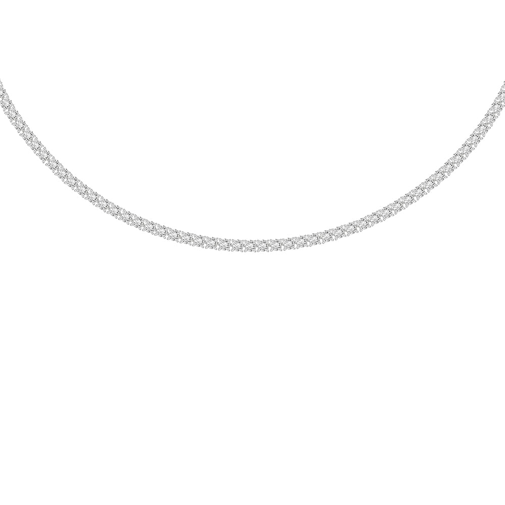 100 Cuts: Silver rhodium plated with 2.5 mm round CZ 15 3/8" classic eternity tennis necklace