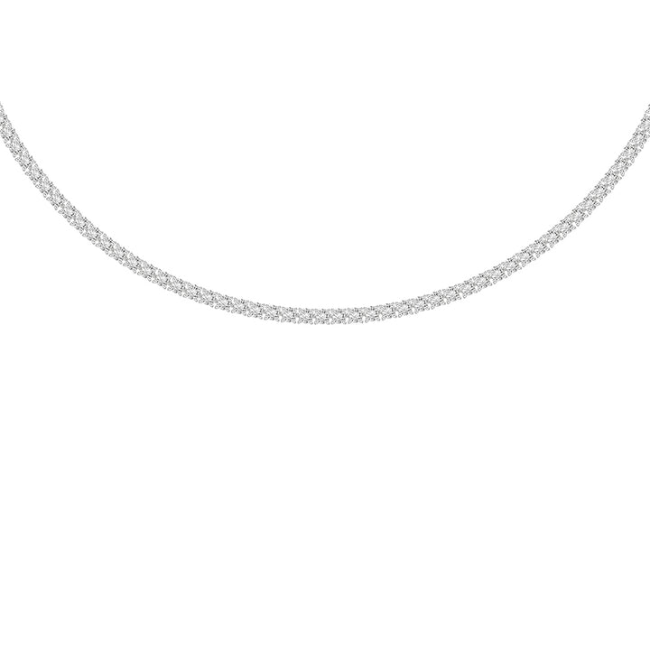 100 Cuts: Silver rhodium plated with 2.5 mm round CZ 15 3/8" classic eternity tennis necklace
